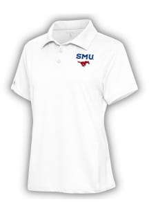 Antigua SMU Mustangs Womens White Motivated Short Sleeve Polo Shirt