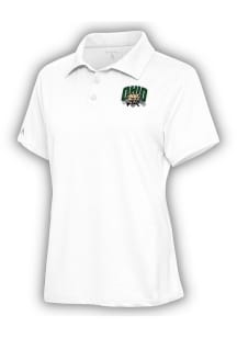 Antigua Ohio Bobcats Womens White Motivated Short Sleeve Polo Shirt