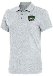 Antigua Ohio Bobcats Womens Grey Motivated Short Sleeve Polo Shirt