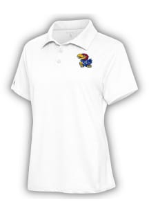 Antigua Kansas Jayhawks Womens White Motivated Short Sleeve Polo Shirt
