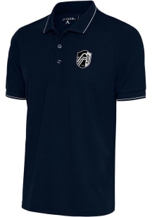 Antigua St Louis City SC Mens Navy Blue Metallic Logo Affluent Short Sleeve Polo