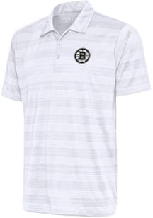 Antigua Boston Bruins Mens White Metallic Logo Compass Short Sleeve Polo