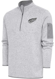 Antigua Detroit Red Wings Mens Grey Metallic Logo Fortune Long Sleeve 1/4 Zip Pullover