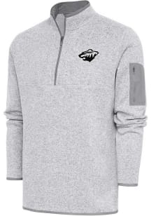 Antigua Minnesota Wild Mens Grey Metallic Logo Fortune Long Sleeve 1/4 Zip Pullover
