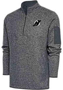 Antigua New Jersey Devils Mens Grey Metallic Logo Fortune Long Sleeve 1/4 Zip Pullover