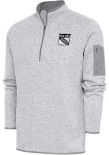Antigua New York Rangers Mens Grey Metallic Logo Fortune Long Sleeve 1/4 Zip Pullover