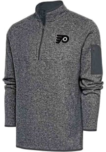 Antigua Philadelphia Flyers Mens Grey Metallic Logo Fortune Long Sleeve 1/4 Zip Pullover