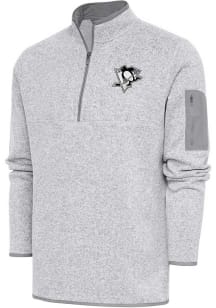 Antigua Pittsburgh Penguins Mens Grey Metallic Logo Fortune Long Sleeve 1/4 Zip Pullover