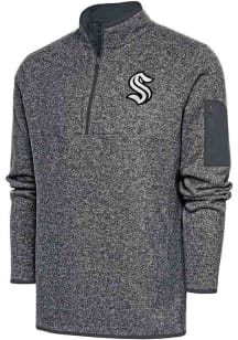 Antigua Seattle Kraken Mens Grey Metallic Logo Fortune Long Sleeve Qtr Zip Pullover
