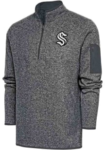 Antigua Seattle Kraken Mens Grey Metallic Logo Fortune Long Sleeve 1/4 Zip Pullover