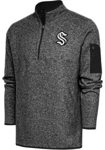 Antigua Seattle Kraken Mens Black Metallic Logo Fortune Long Sleeve Qtr Zip Pullover
