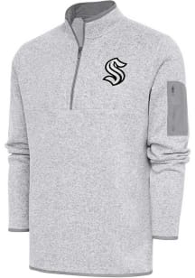 Antigua Seattle Kraken Mens Grey Metallic Logo Fortune Long Sleeve Qtr Zip Pullover