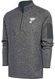 Antigua St Louis Blues Mens Grey Metallic Logo Fortune Long Sleeve 1/4 Zip Pullover