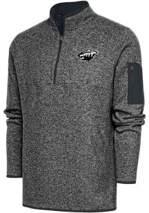 Antigua Minnesota Wild Mens Grey Metallic Logo Fortune Big and Tall Qtr Zip