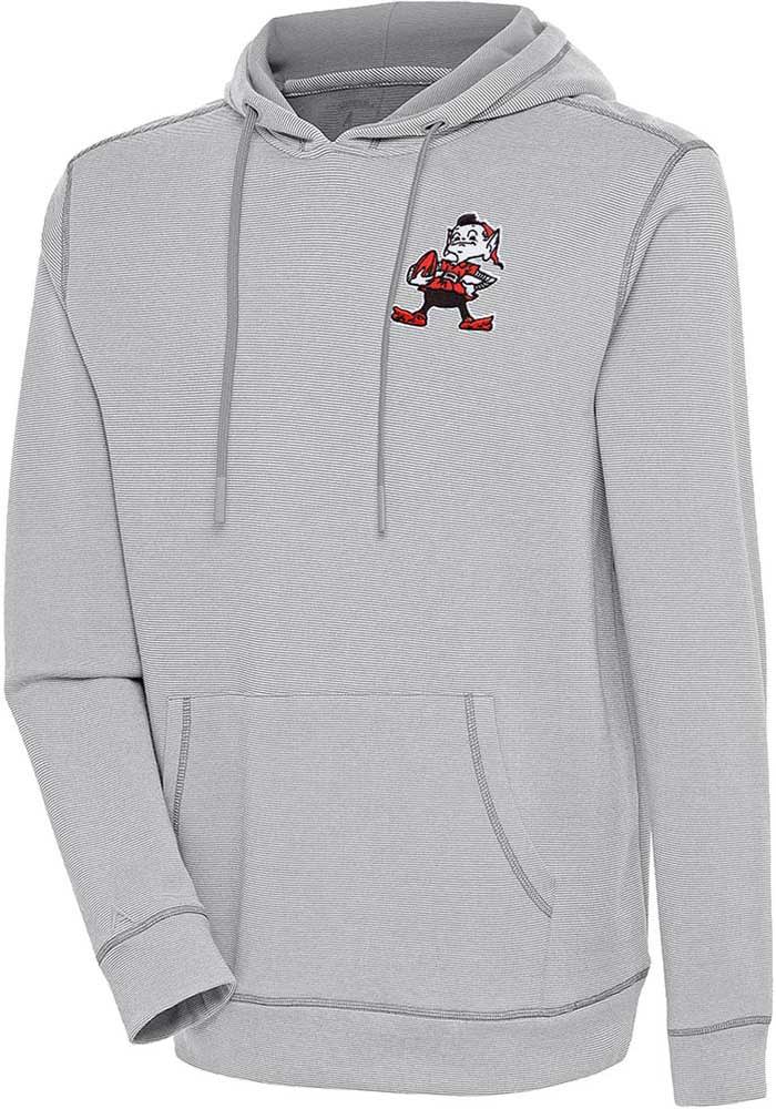 Antigua Cleveland Browns Grey Axe Bunker Long Sleeve Hoodie, Grey, 86% Cotton / 11% Polyester / 3% SPANDEX, Size 2XL, Rally House