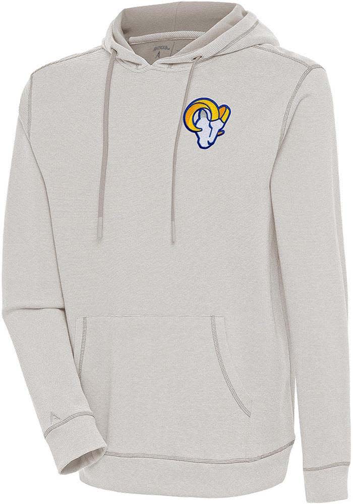 Antigua Los Angeles Rams Oatmeal Axe Bunker Long Sleeve Hoodie, Oatmeal, 86% Cotton / 11% Polyester / 3% SPANDEX, Size M, Rally House