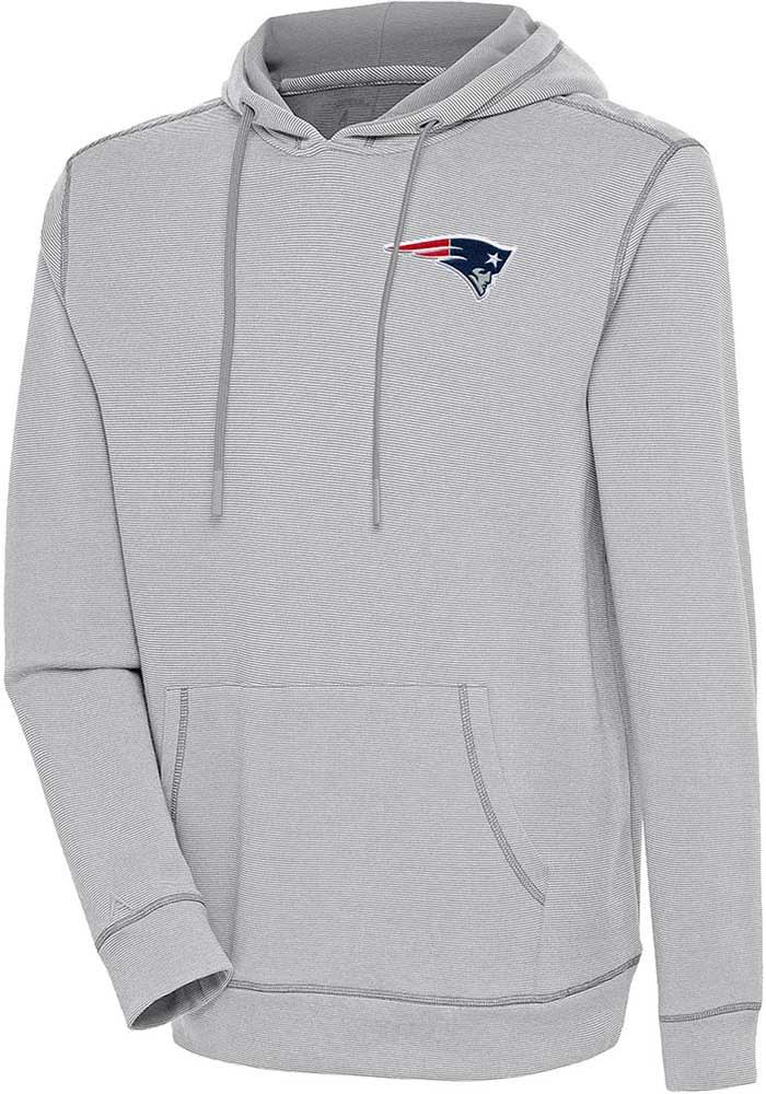 Antigua New England Patriots Grey Axe Bunker Long Sleeve Hoodie, Grey, 86% Cotton / 11% Polyester / 3% SPANDEX, Size S, Rally House