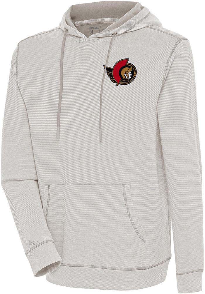 Antigua Ottawa Senators Oatmeal Axe Bunker Long Sleeve Hoodie, Oatmeal, 86% Cotton / 11% Polyester / 3% SPANDEX, Size 3XL, Rally House