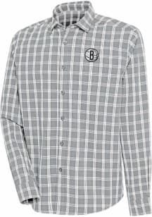 Antigua Brooklyn Nets Mens Grey Carry Long Sleeve Dress Shirt