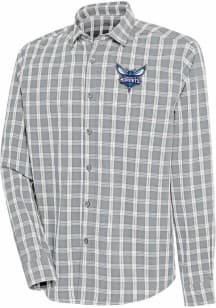 Antigua Charlotte Hornets Mens Grey Carry Long Sleeve Dress Shirt