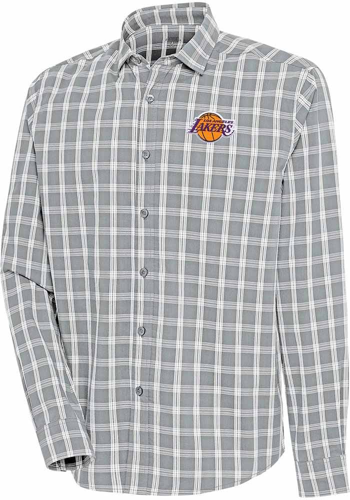 Antigua Los Angeles Lakers Grey Carry Long Sleeve Dress Shirt, Grey, 65% Cotton / 32% Polyester / 3% SPANDEX, Size XL, Rally House