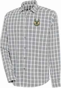 Antigua Milwaukee Bucks Mens Grey Carry Long Sleeve Dress Shirt