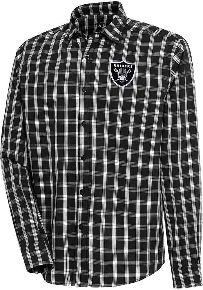 raiders dress shirt Cutter & Buck Las Vegas Raiders Skyline Recycled Pinstripe Mens Long Sleeve Button Down Dress Shirt in Elemental Grey/White