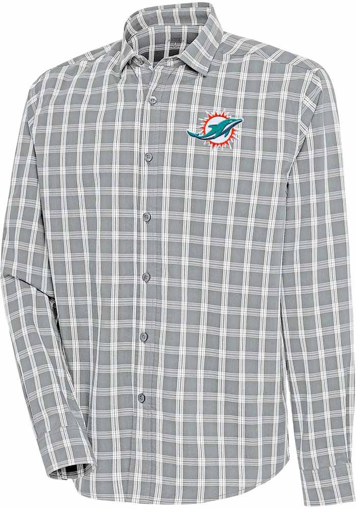 Miami Dolphins Antigua Stellar Long Sleeve Dress Shirt - Steel XL