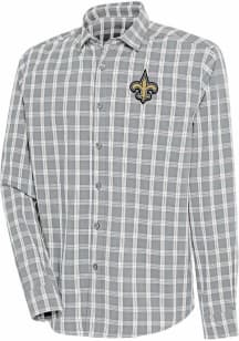 Antigua New Orleans Saints Mens Grey Carry Long Sleeve Dress Shirt