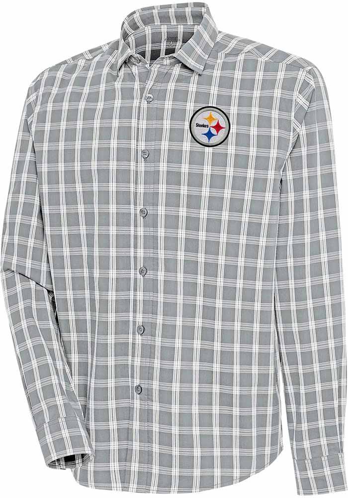 Men's Antigua Heather Gray/Charcoal Pittsburgh Steelers Carry Long Sleeve Button-Up Shirt Size: Medium