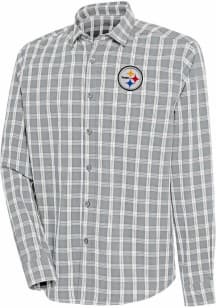 Antigua Pittsburgh Steelers Mens Grey Carry Long Sleeve Dress Shirt