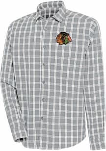 Antigua Chicago Blackhawks Mens Grey Carry Long Sleeve Dress Shirt