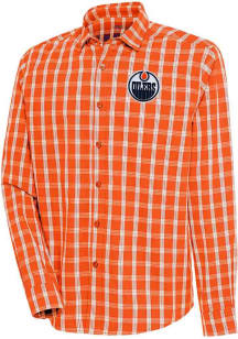 Antigua Edmonton Oilers Mens Orange Carry Long Sleeve Dress Shirt