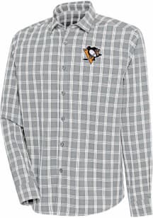 Antigua Pittsburgh Penguins Mens Grey Carry Long Sleeve Dress Shirt