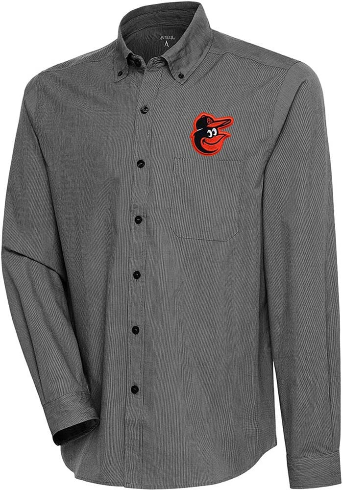 Antigua Baltimore Orioles Black Compression Long Sleeve Dress Shirt, Black, 70% Cotton / 27% Polyester / 3% SPANDEX, Size S, Rally House