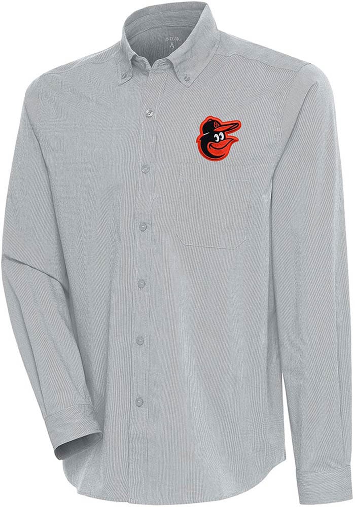 Antigua Baltimore Orioles Grey Compression Long Sleeve Dress Shirt, Grey, 70% Cotton / 27% Polyester / 3% SPANDEX, Size 2XL, Rally House