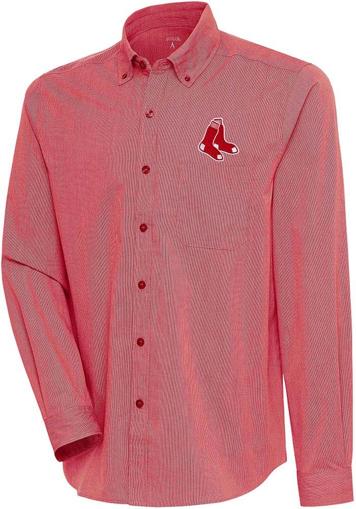 Antigua Boston Red Sox Red Compression Long Sleeve Dress Shirt, Red, 70% Cotton / 27% Polyester / 3% SPANDEX, Size S, Rally House