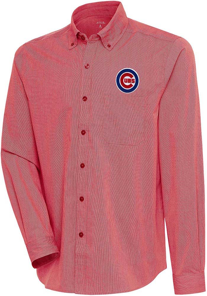 Antigua Chicago Cubs Red Compression Long Sleeve Dress Shirt, Red, 70% Cotton / 27% Polyester / 3% SPANDEX, Size L, Rally House