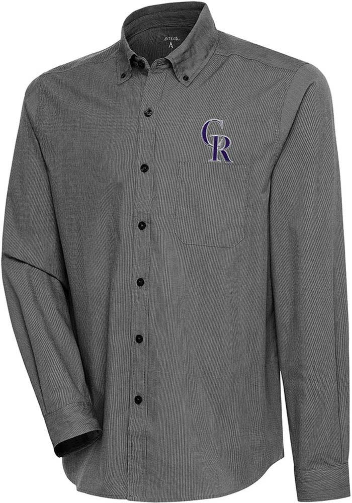 Antigua Colorado Rockies Grey Compression Long Sleeve Dress Shirt, Grey, 70% Cotton / 27% Polyester / 3% SPANDEX, Size XL, Rally House