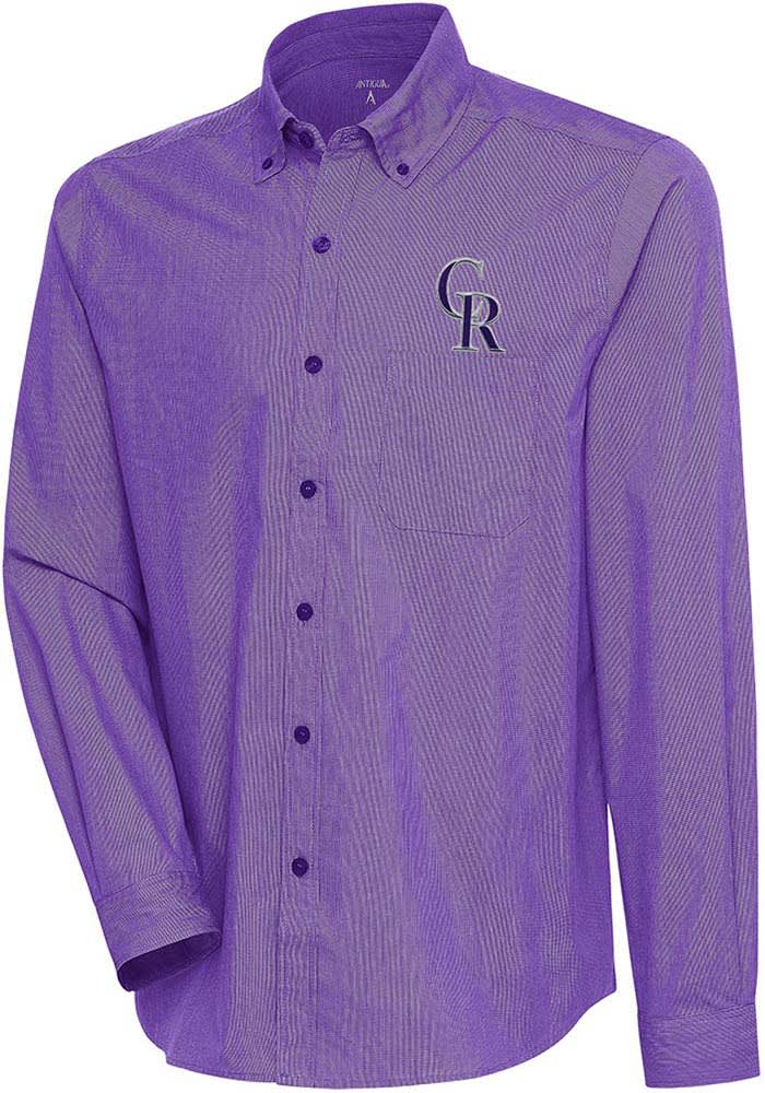 Colorado Rockies Antigua Compression Long Sleeve Button-Down Shirt -  Purple/White