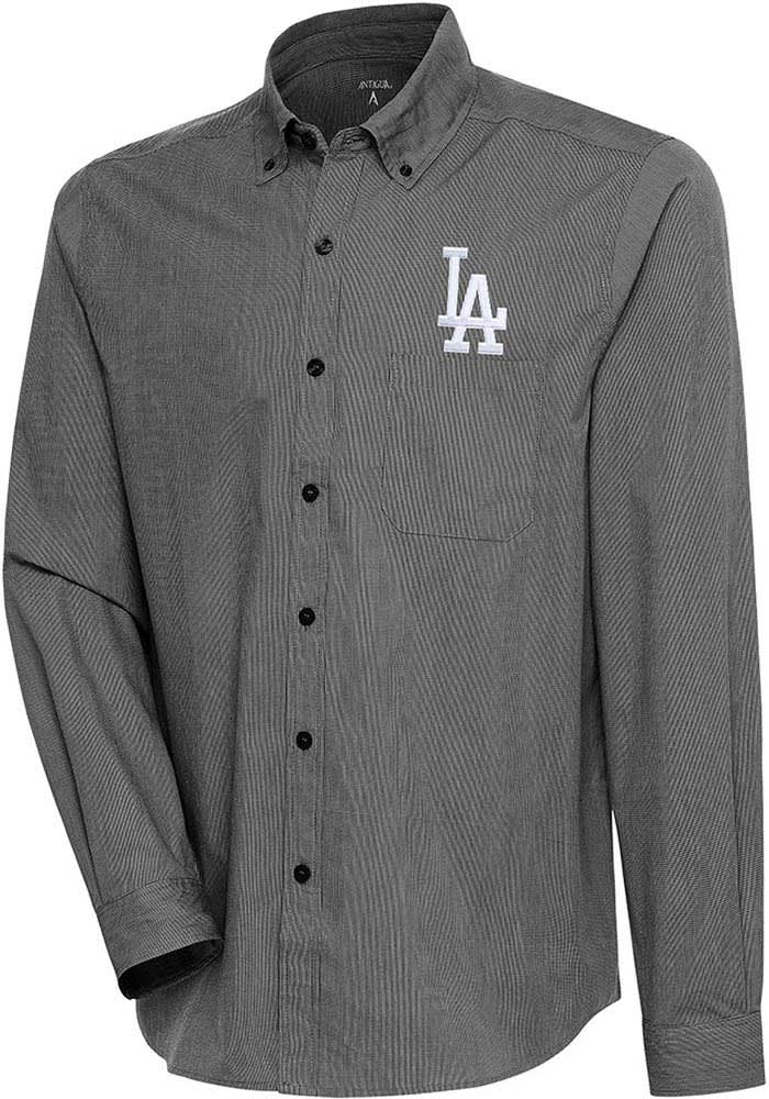 Antigua Los Angeles Dodgers Black Compression Long Sleeve Dress Shirt, Black, 70% Cotton / 27% Polyester / 3% SPANDEX, Size M, Rally House