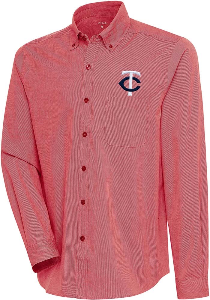 Antigua Minnesota Twins Red Compression Long Sleeve Dress Shirt, Red, 70% Cotton / 27% Polyester / 3% SPANDEX, Size L, Rally House