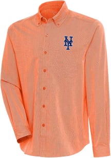 Antigua New York Mets Mens Orange Compression Long Sleeve Dress Shirt