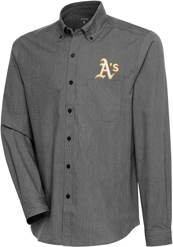 Antigua Oakland Athletics Green Compression Long Sleeve Dress Shirt, Green, 70% Cotton / 27% Polyester / 3% SPANDEX, Size 3XL, Rally House