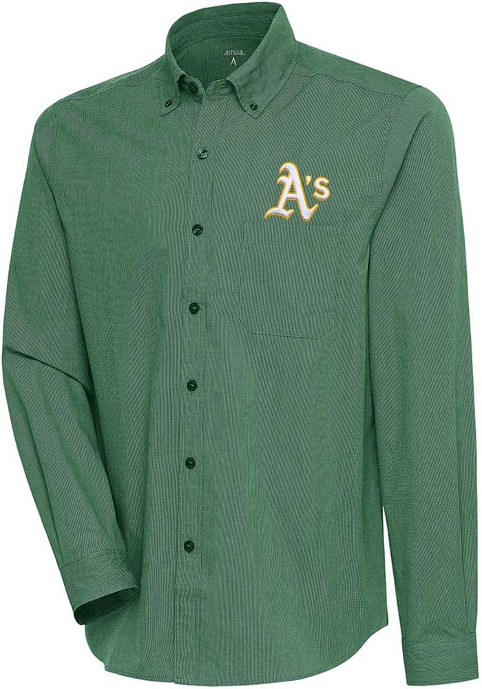 Antigua Oakland Athletics Green Compression Long Sleeve Dress Shirt, Green, 70% Cotton / 27% Polyester / 3% SPANDEX, Size 3XL, Rally House