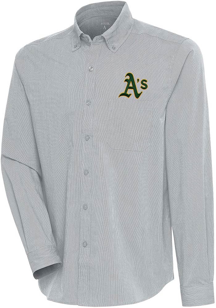 Antigua Oakland Athletics Green Compression Long Sleeve Dress Shirt, Green, 70% Cotton / 27% Polyester / 3% SPANDEX, Size 3XL, Rally House