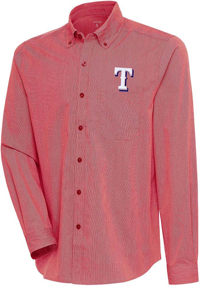 Antigua Texas Rangers Red Compression Long Sleeve Dress Shirt, Red, 70% Cotton / 27% Polyester / 3% SPANDEX, Size L, Rally House