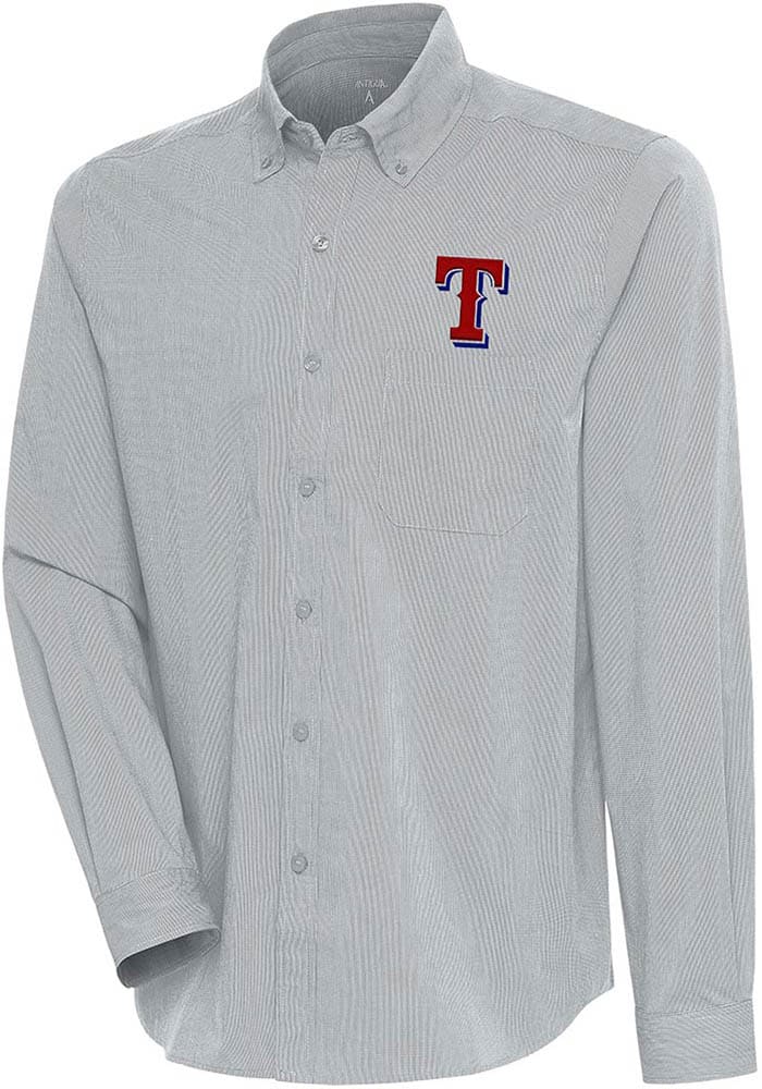 Antigua Texas Rangers Grey Compression Long Sleeve Dress Shirt, Grey, 70% Cotton / 27% Polyester / 3% SPANDEX, Size XL, Rally House