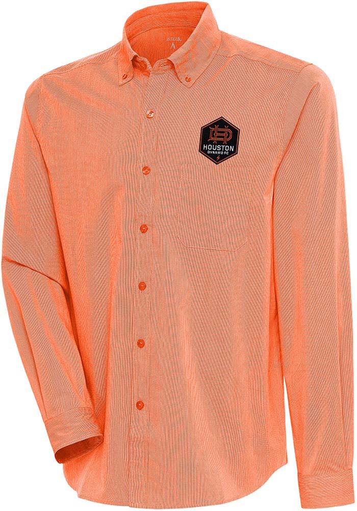 Antigua Detroit Tigers Orange Compression Long Sleeve Dress Shirt, Orange, 70% Cotton / 27% Polyester / 3% SPANDEX, Size S, Rally House