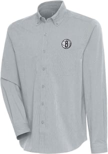 Antigua Brooklyn Nets Mens Grey Compression Long Sleeve Dress Shirt